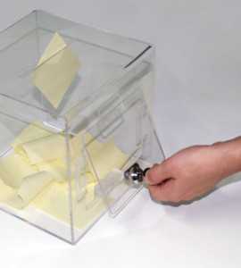 Urne jeu concours en plexi transparent, permettant de voir le contenu